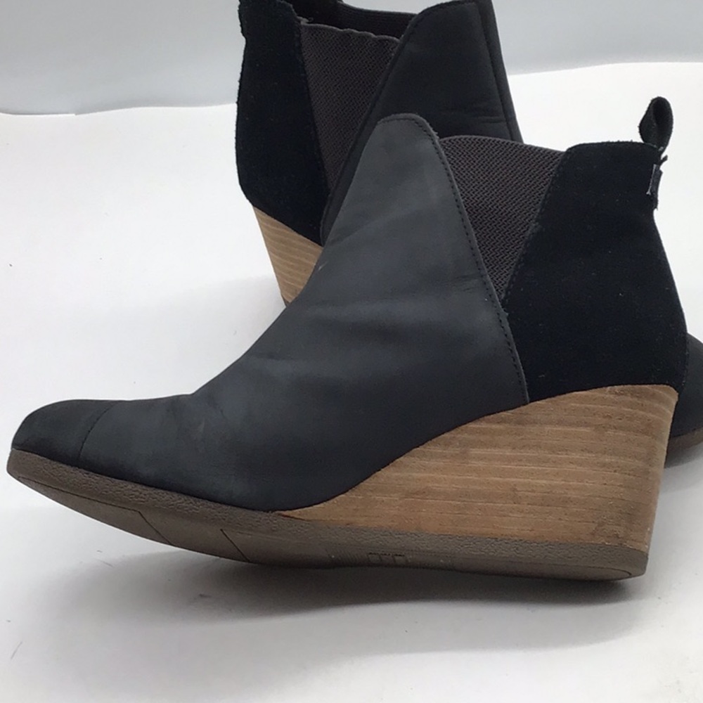 Toms Black Suede/Leather Wedge Heel Ankle Boot - Picture 14 of 15